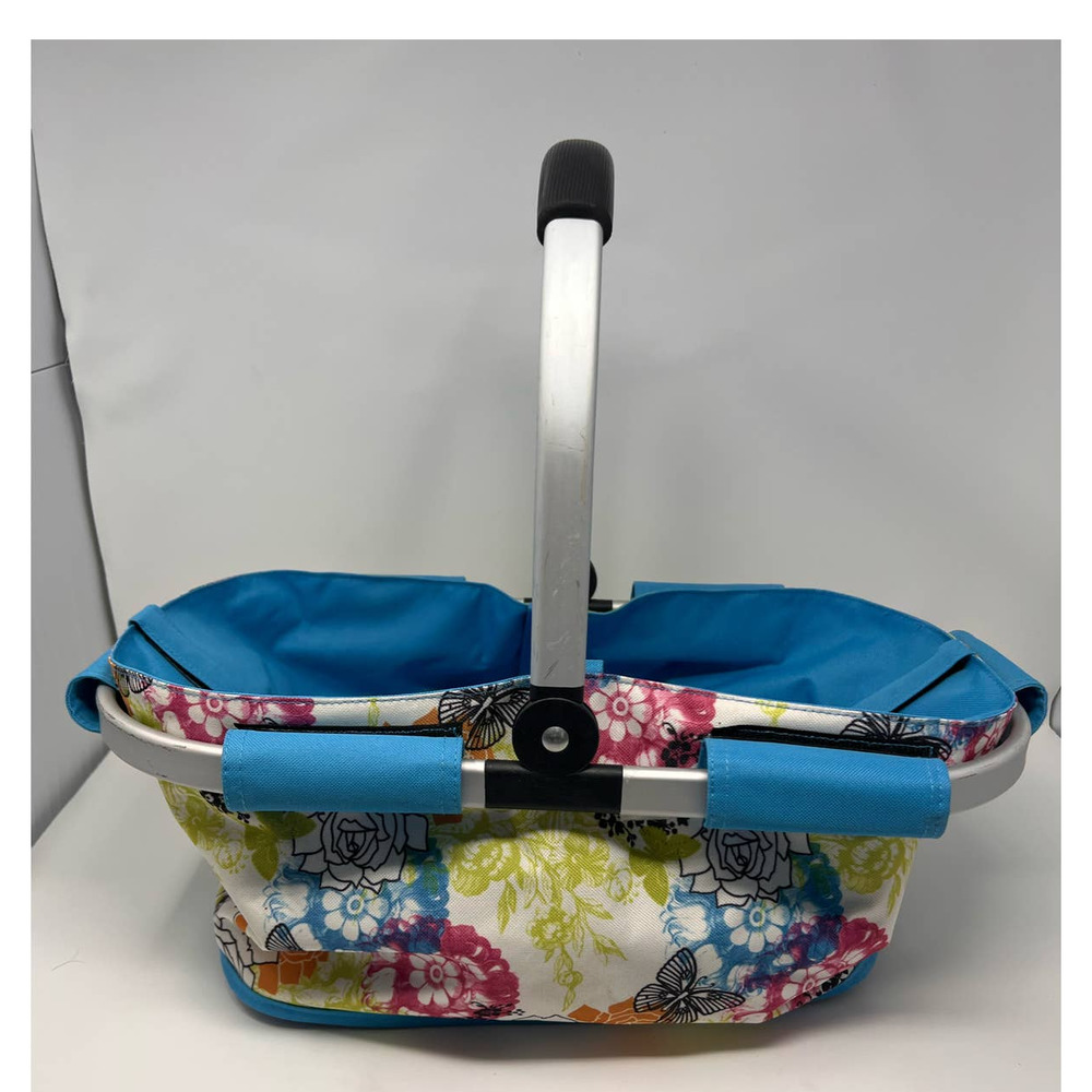 Evergreen Enterprises Collapsible Market Basket Blue Green Pink Butterflies View 2